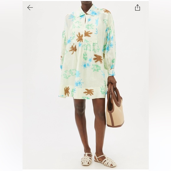 Lee Mathews Emilia Floral-print Ramie Mini Dress - Cream Multi - Picture 1 of 7